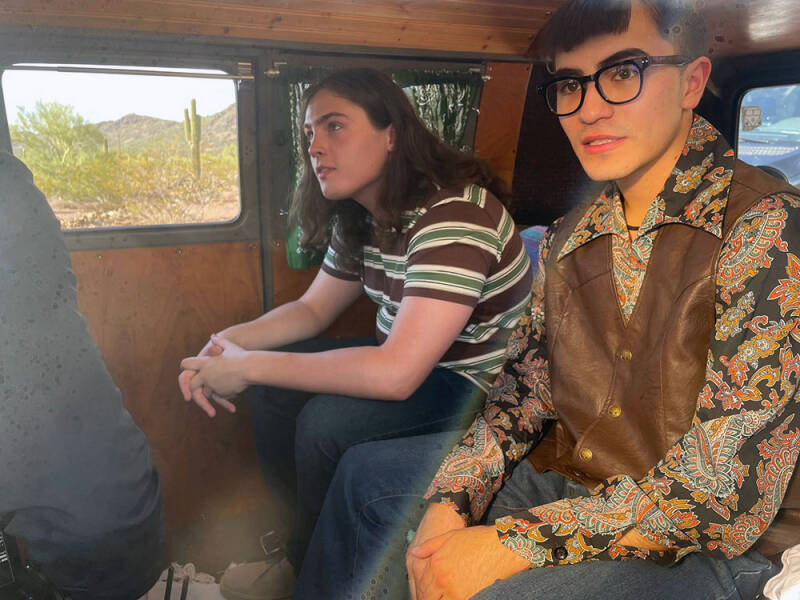 Actors for the True Crime Documentary  from Glass Entertainment Group in "The Pickle" VW Bus owned by Robert Floyd