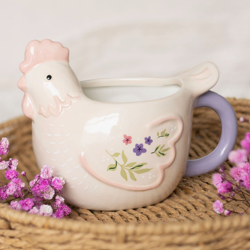 Floral Hen Chicken Shaped Mug