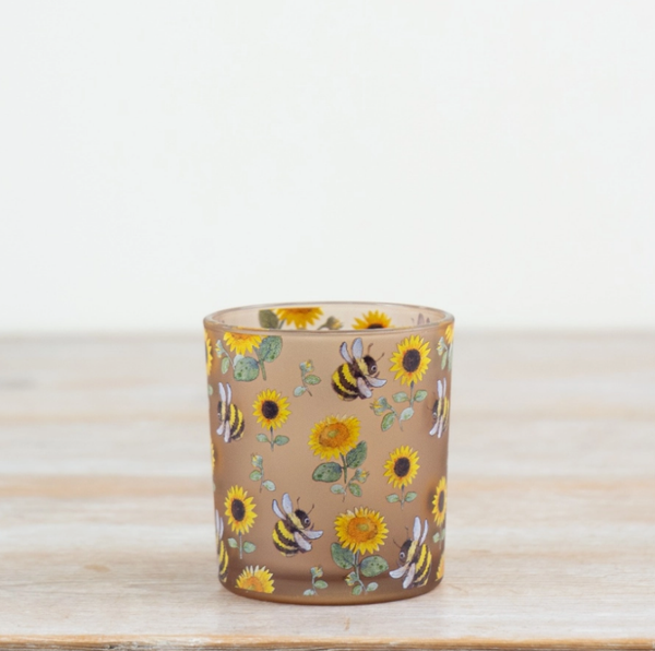 Sunflower and Bee Glass Candle Holder 8cm