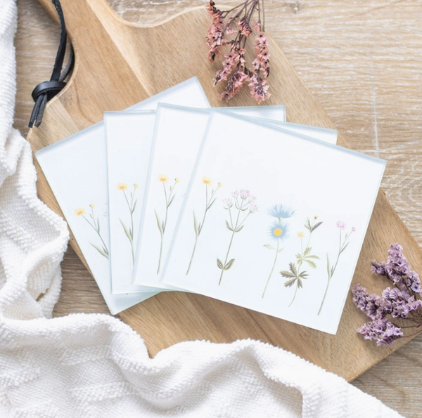 Floral Glass Coaster Set
