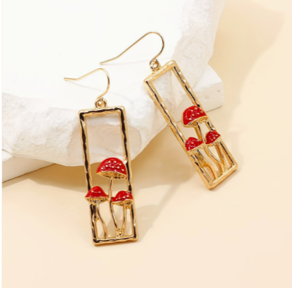 Gold Pendant Toadstool Earrings