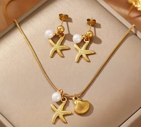 Gold Starfish and Shell Jewellery Set