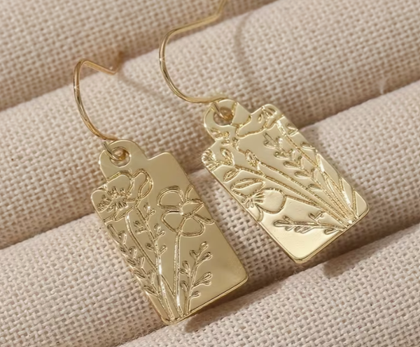 Gold Square Flower Design Earring's