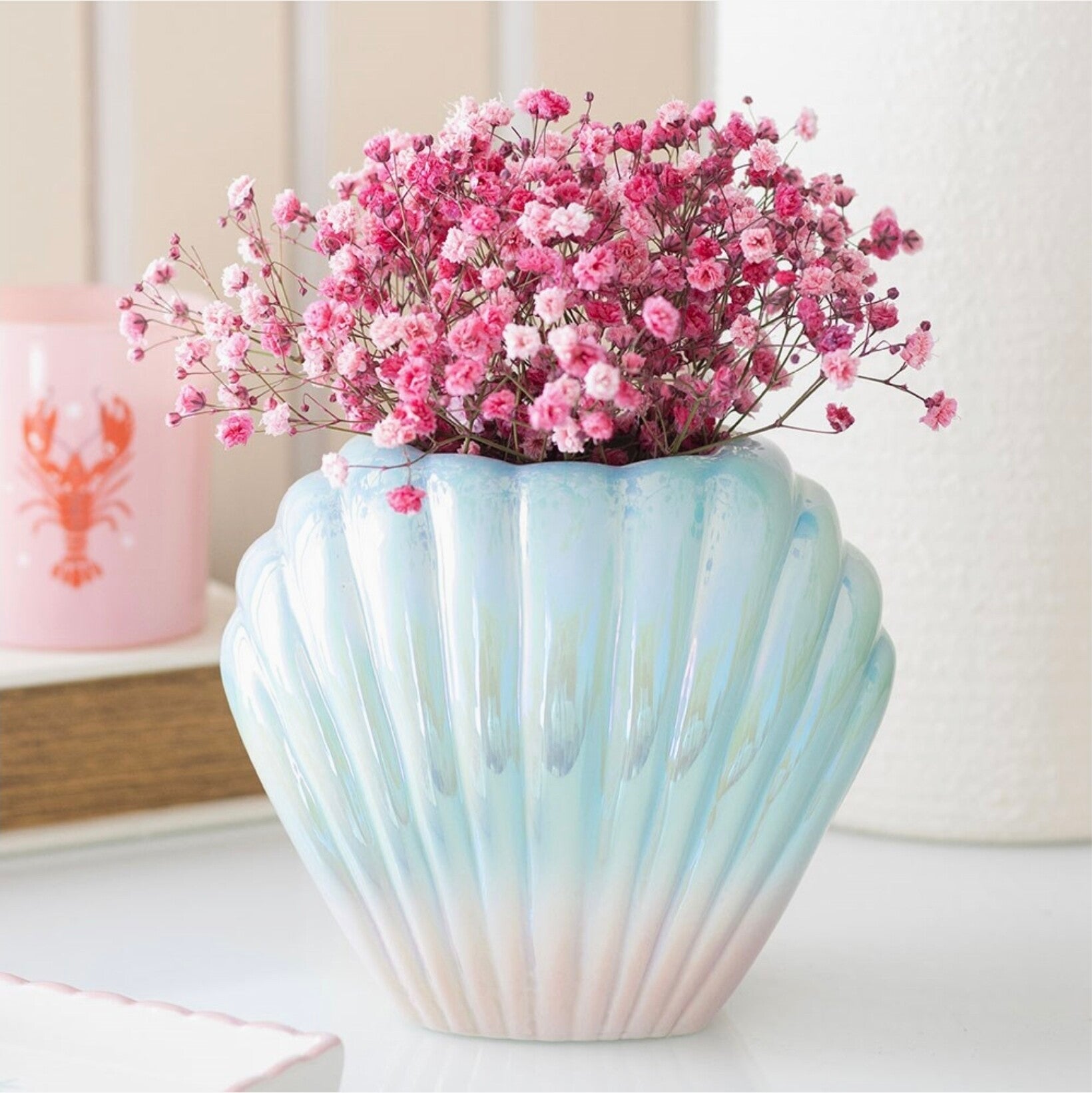 Iridescent clam Shell Coastal Flower Vase