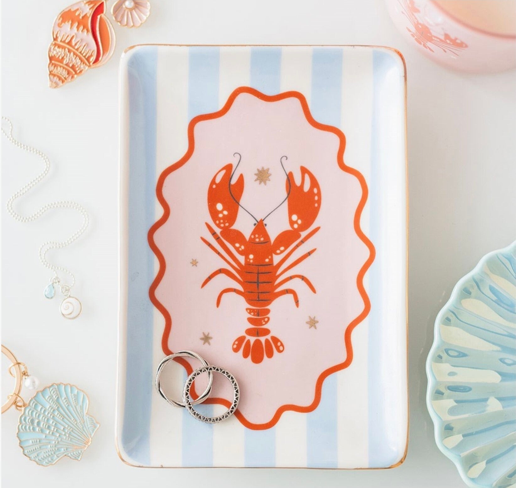 Striped Lobster Coastal Trinket Dish