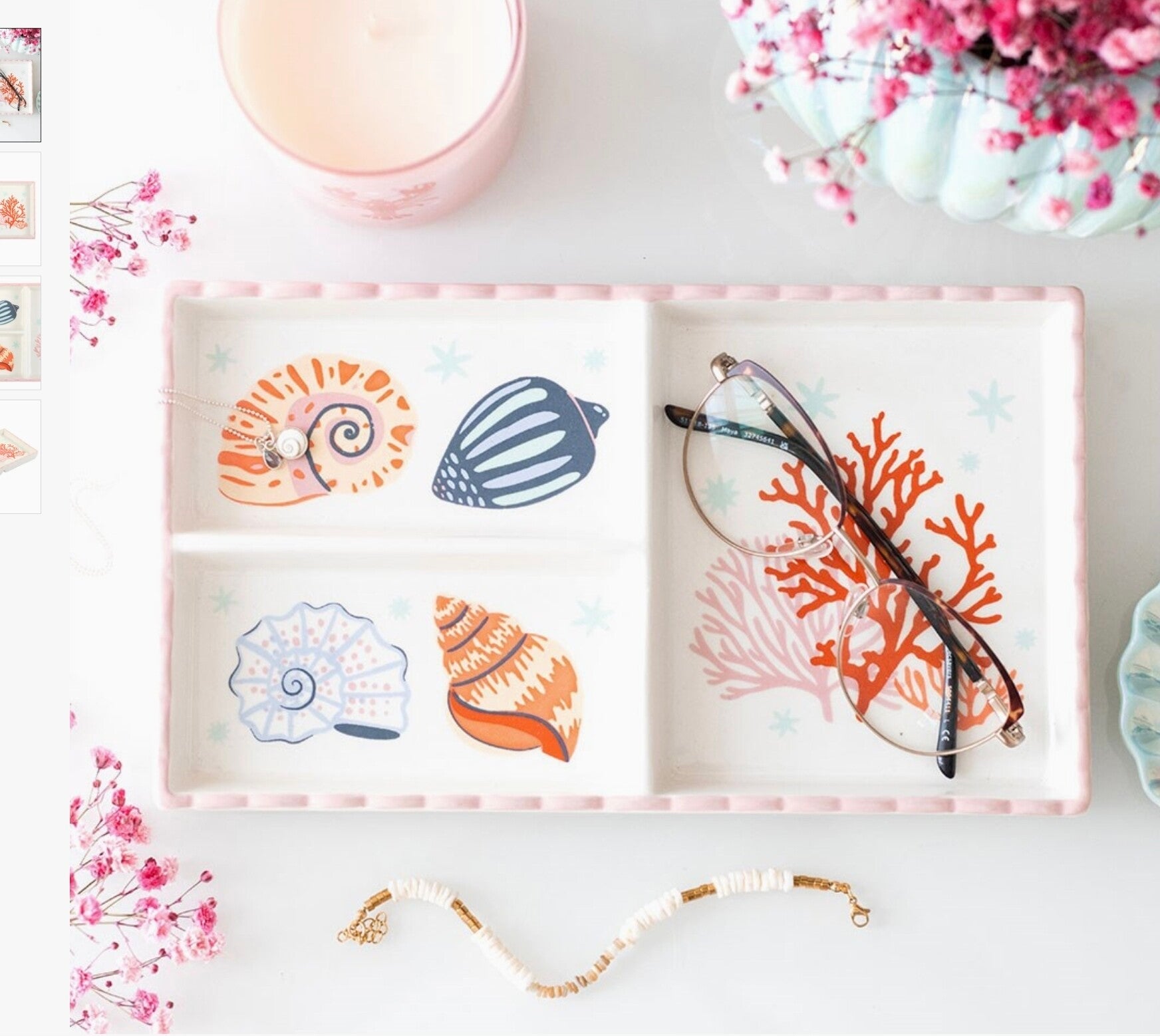 Pastel Shell & Coral Coastal Trinket Tray