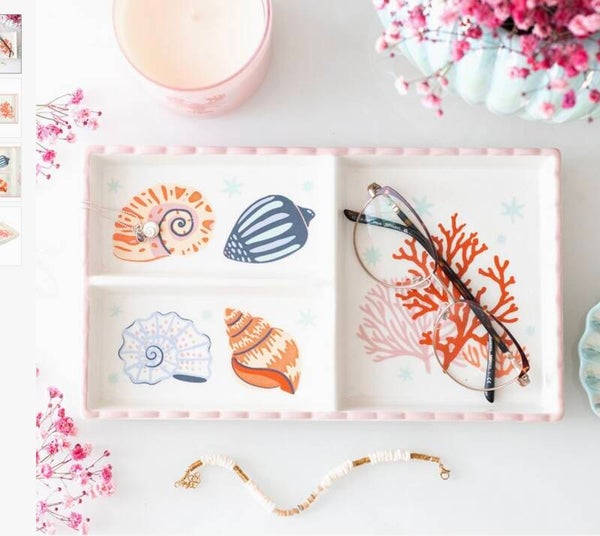 Pastel Shell & Coral Coastal Trinket Tray