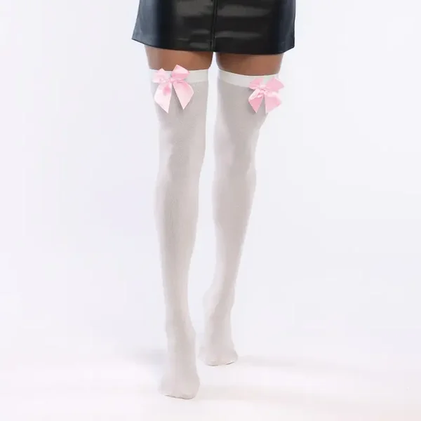 Paar kousen Bow wit/roze