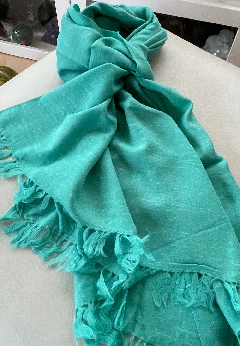 Angora wol shawl effen groen