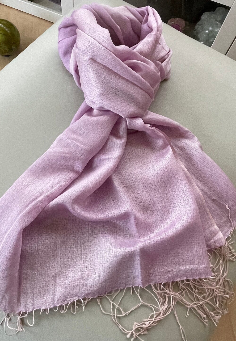 Zijde met wol shawl effen lila roze