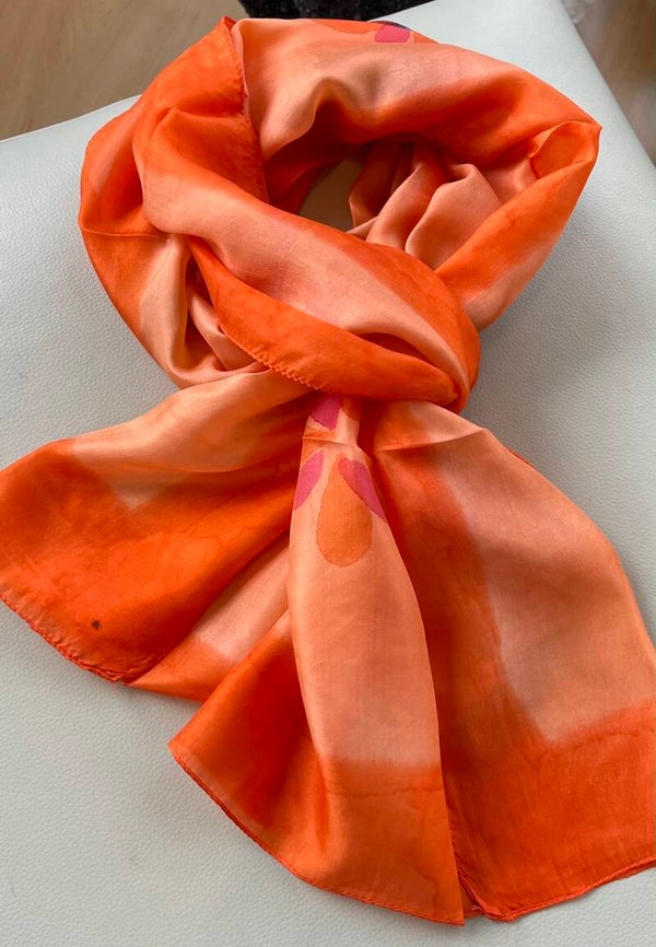 Zijden shawl handgeprint oranje