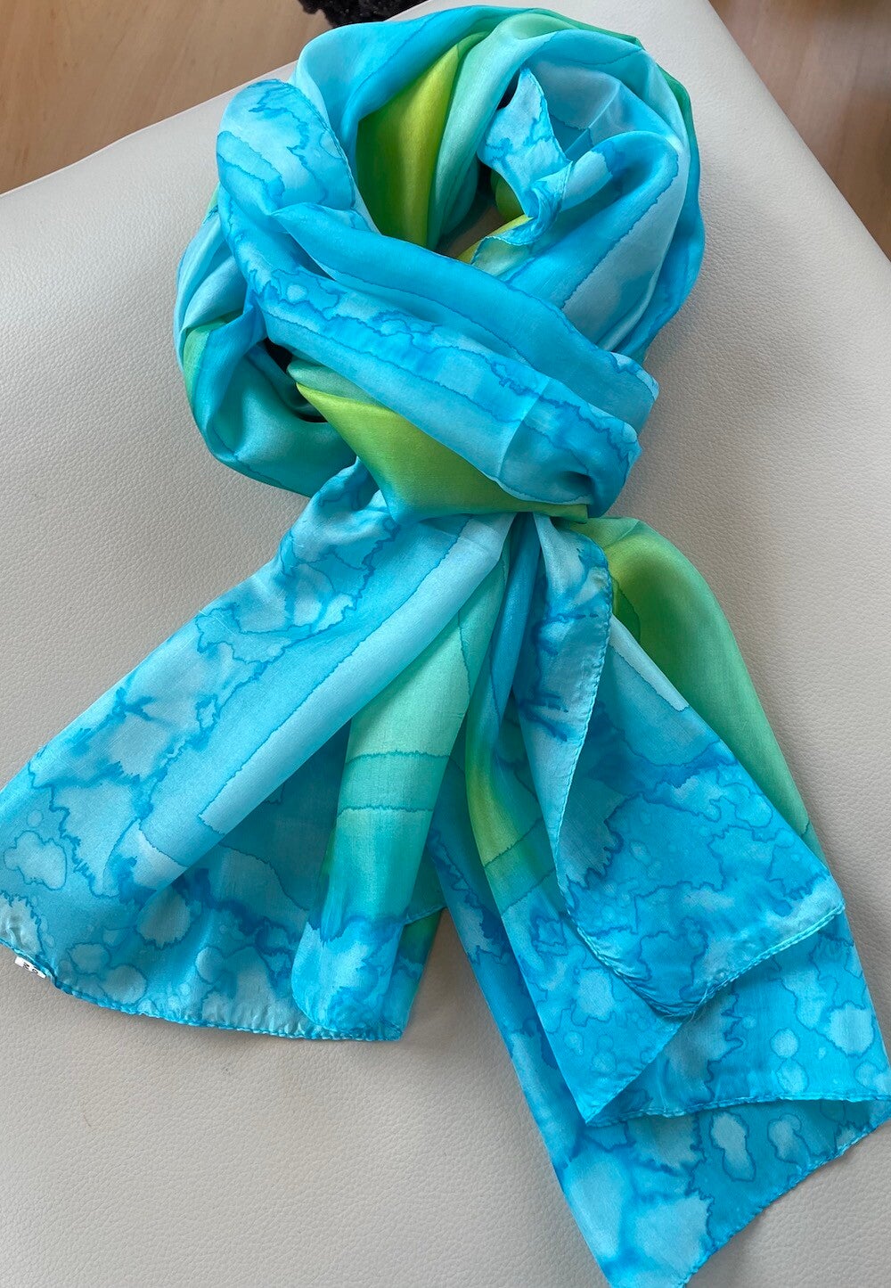 Zijden shawl handgeprint blauw