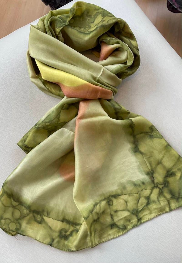 Zijden shawl handgeprint groen