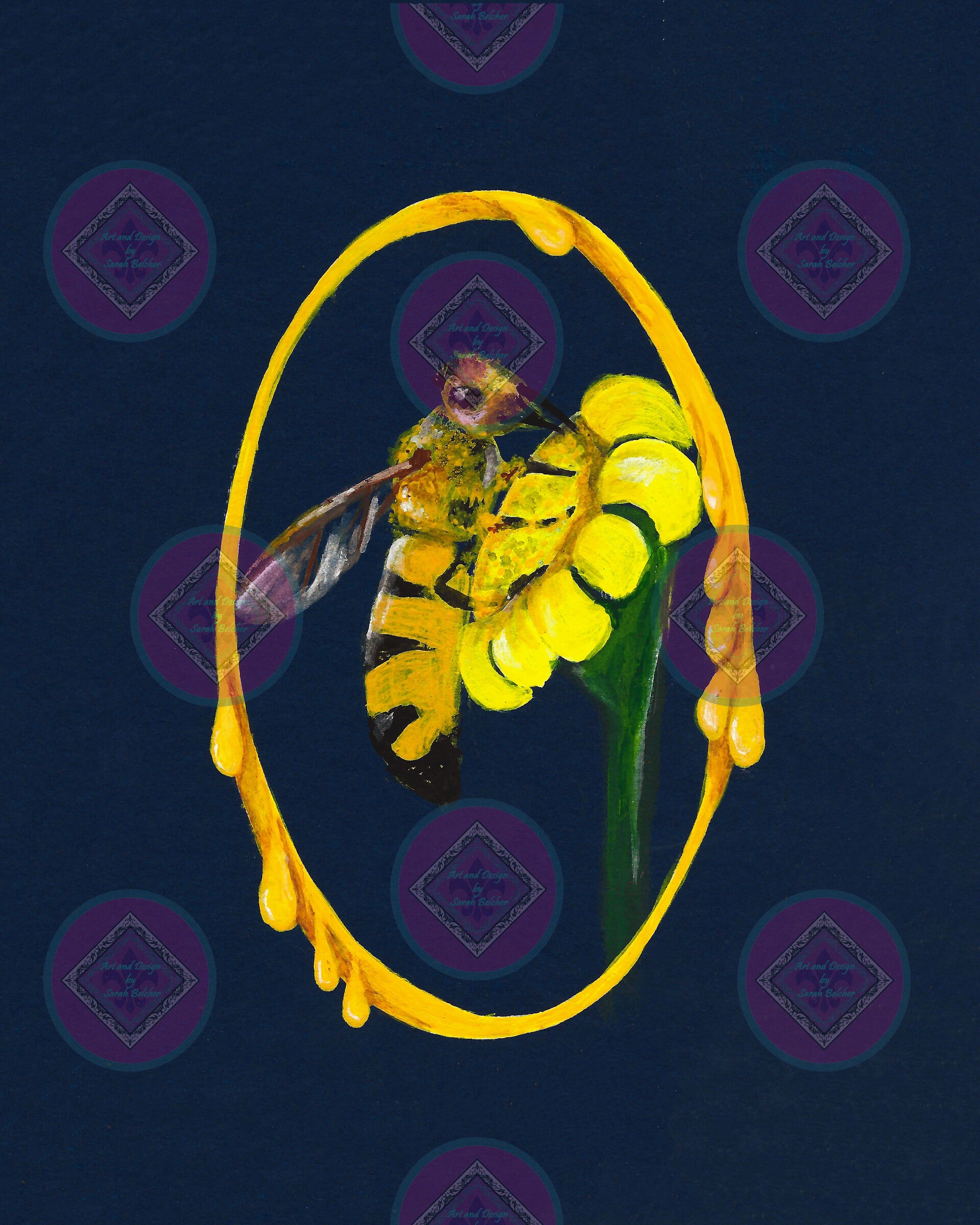 Bee (Blue, Yellow, Green, White, Black, Flower, Bee, Bug, Insect)
