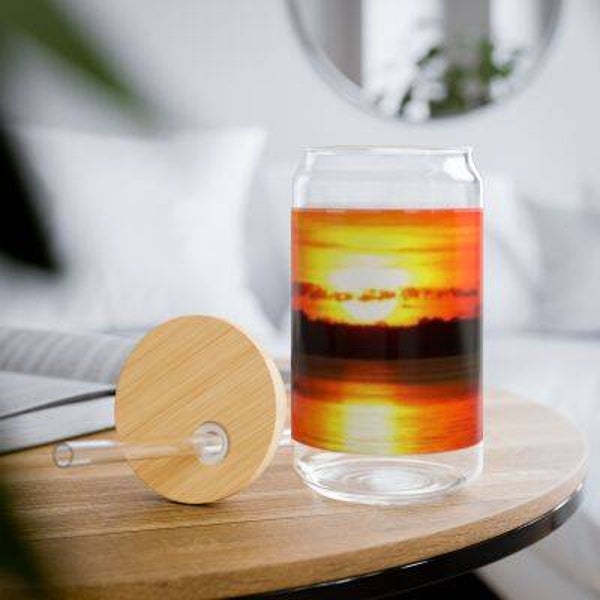 Sipper Glass, 16oz./ With Lid and Straw (sunset print)