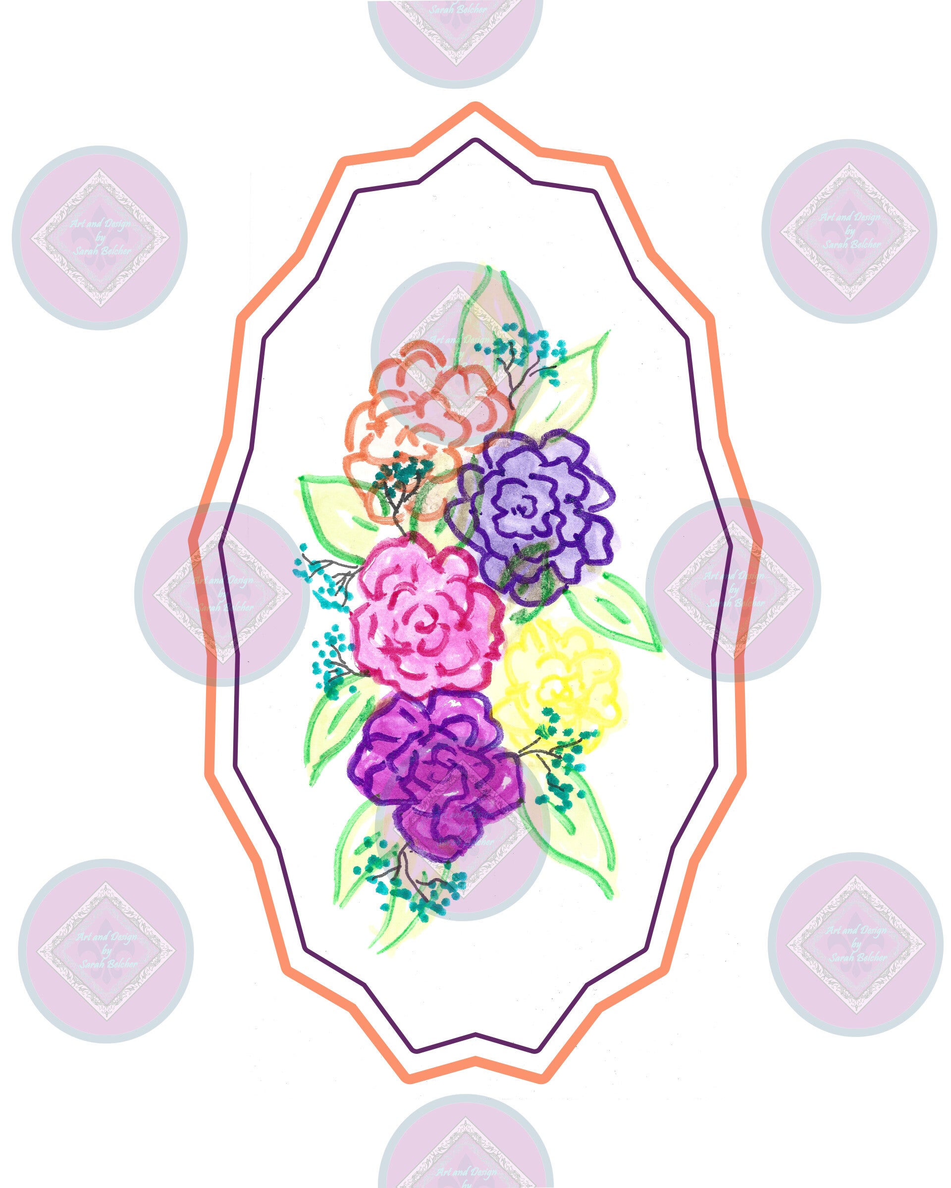 "Flowers Hydrangea" (Blue, white, Purple, Orange, Yellow, Print of original artwork)