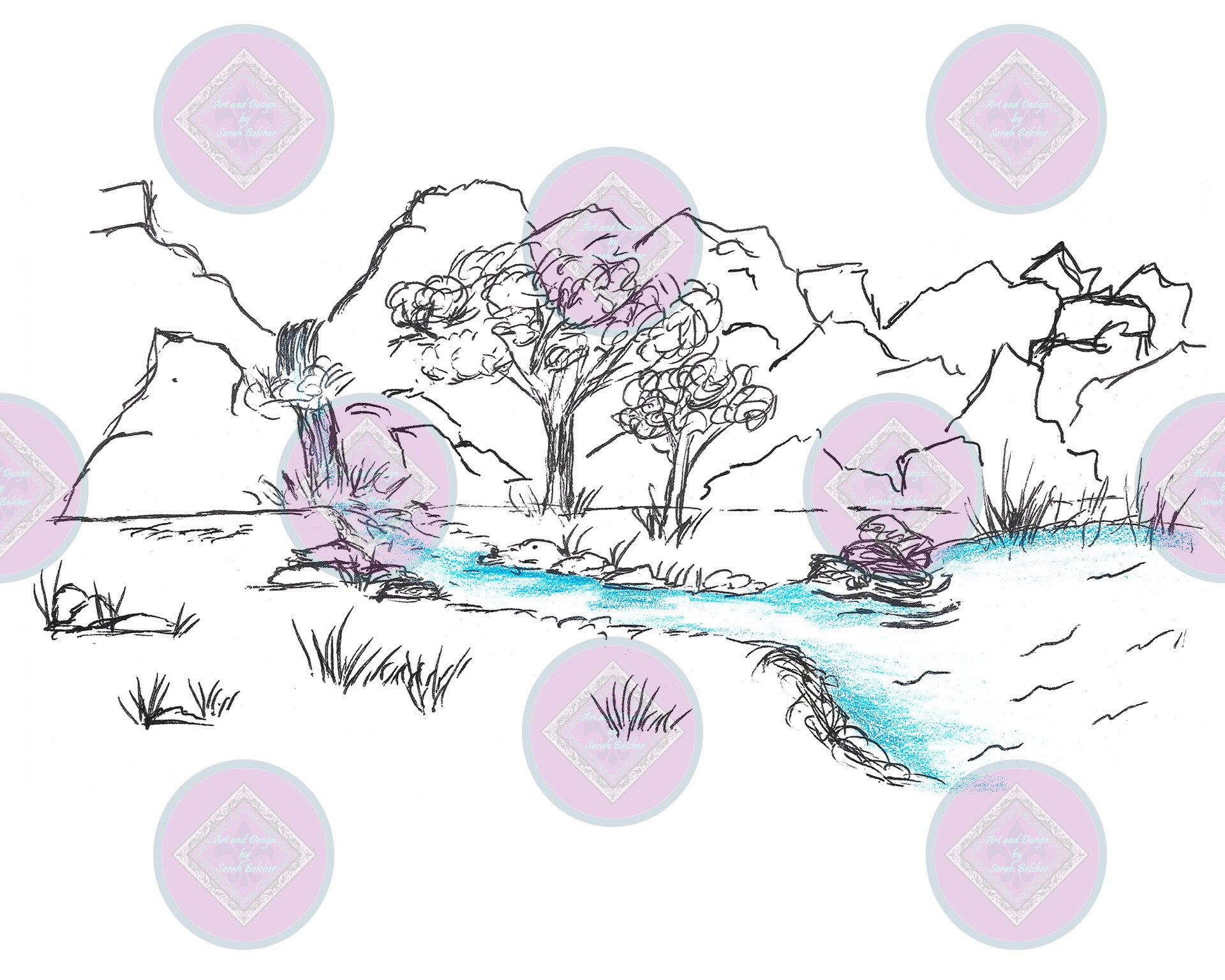 "The blue path" (Print of artwork, blue, Black, white)