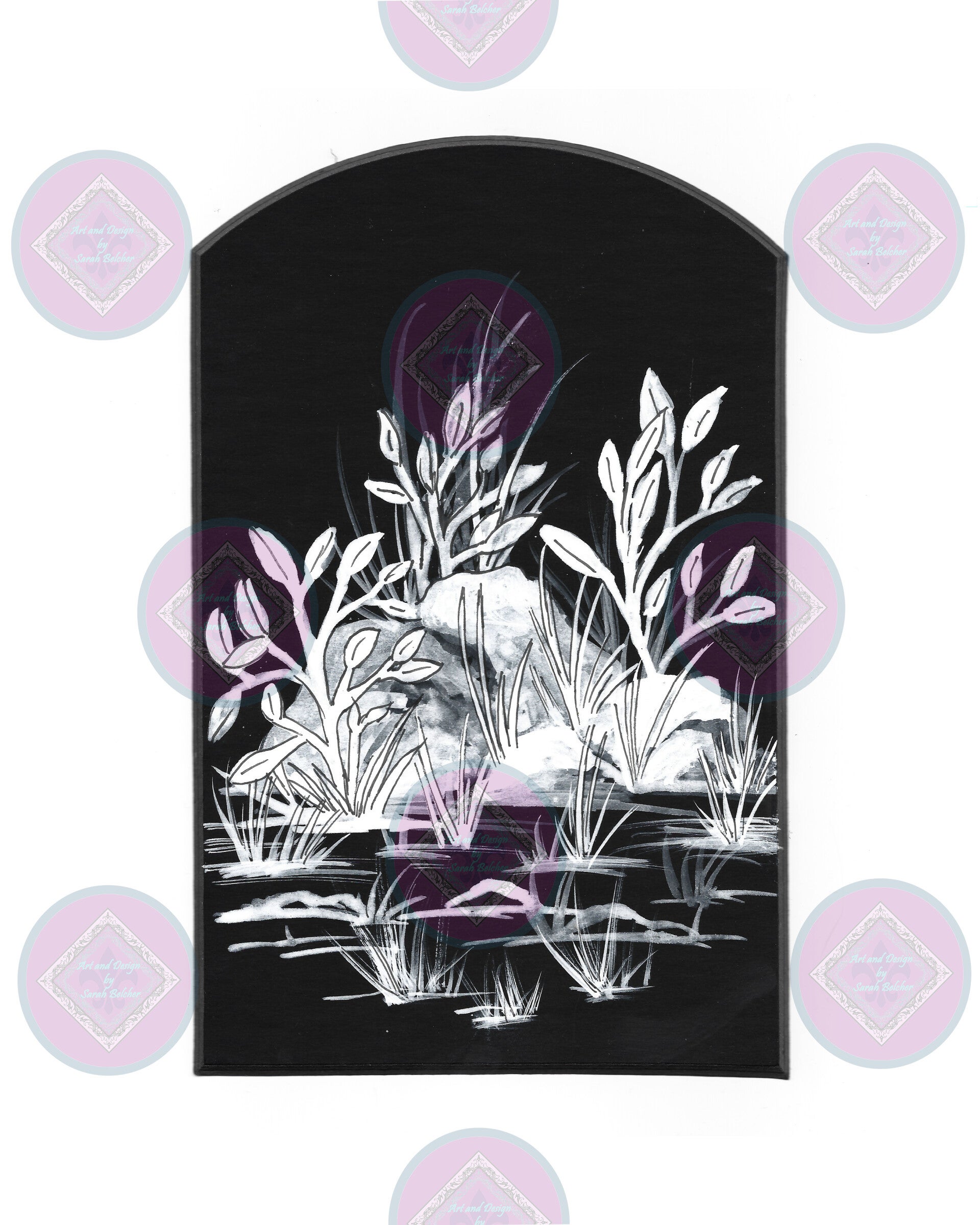 "Moon Light Garden B " (Black and White, print of painting, Original)