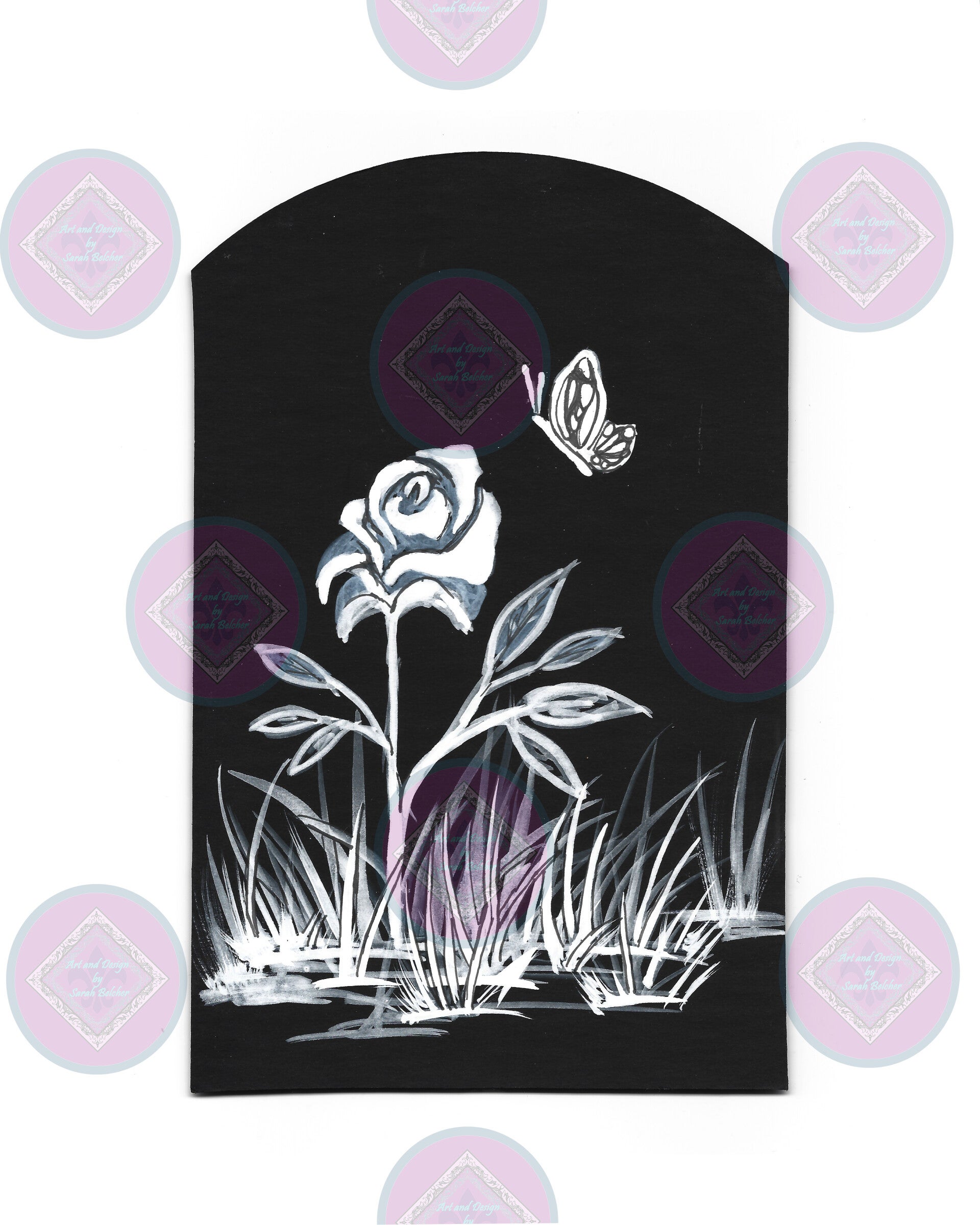 "Moon Light Garden C " (Black and White, print of painting, Original)