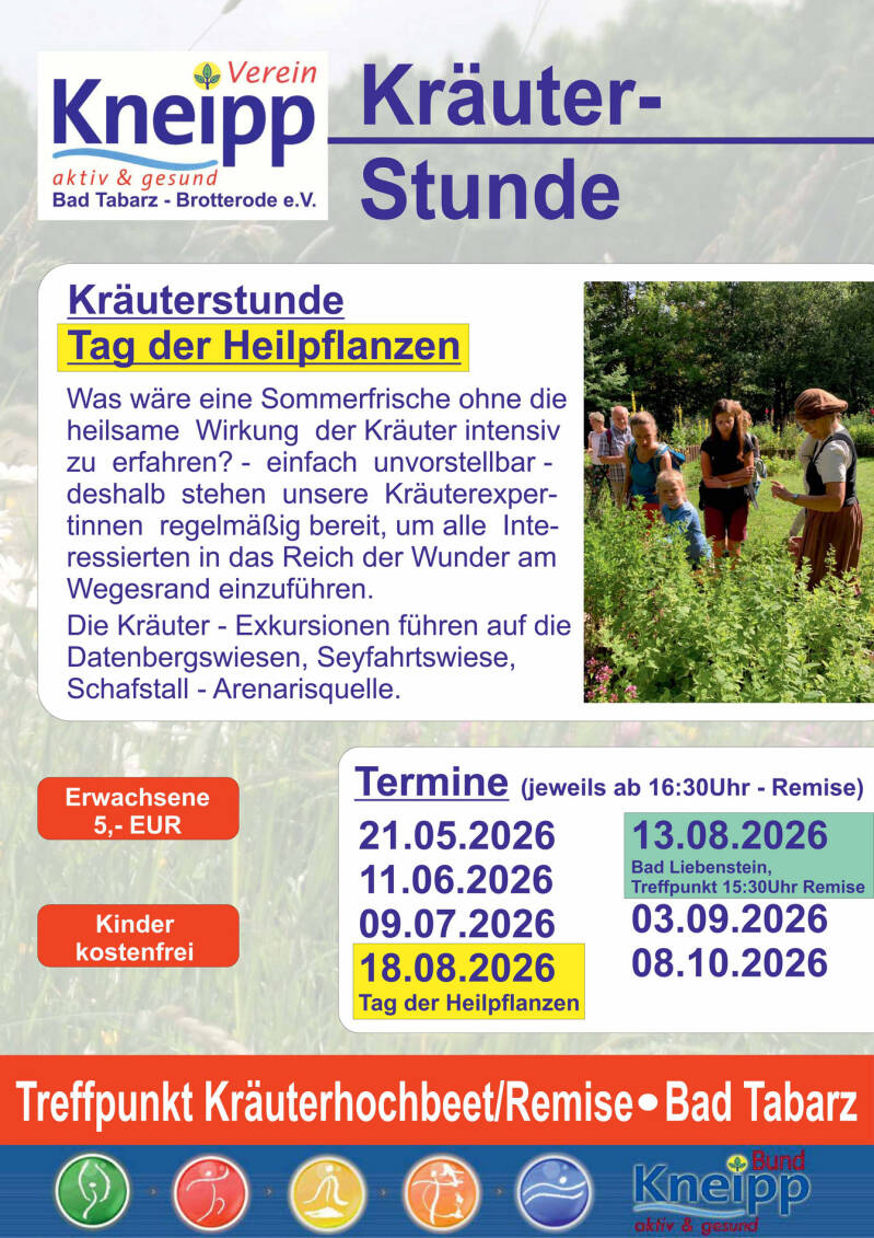 Kneippverein Bad Tabarz, Kräuterstunde, Kräuterveranstaltungen 2026 