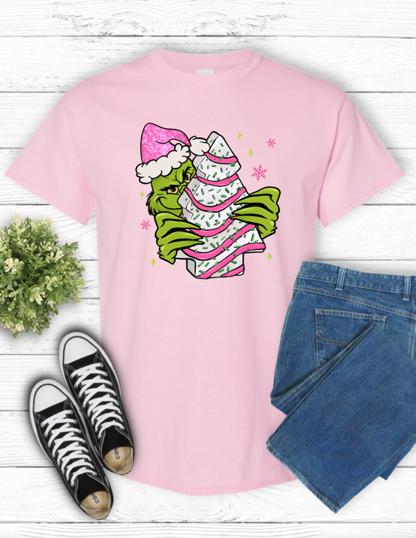 Grinch Pink Christmas Cake T Shirt