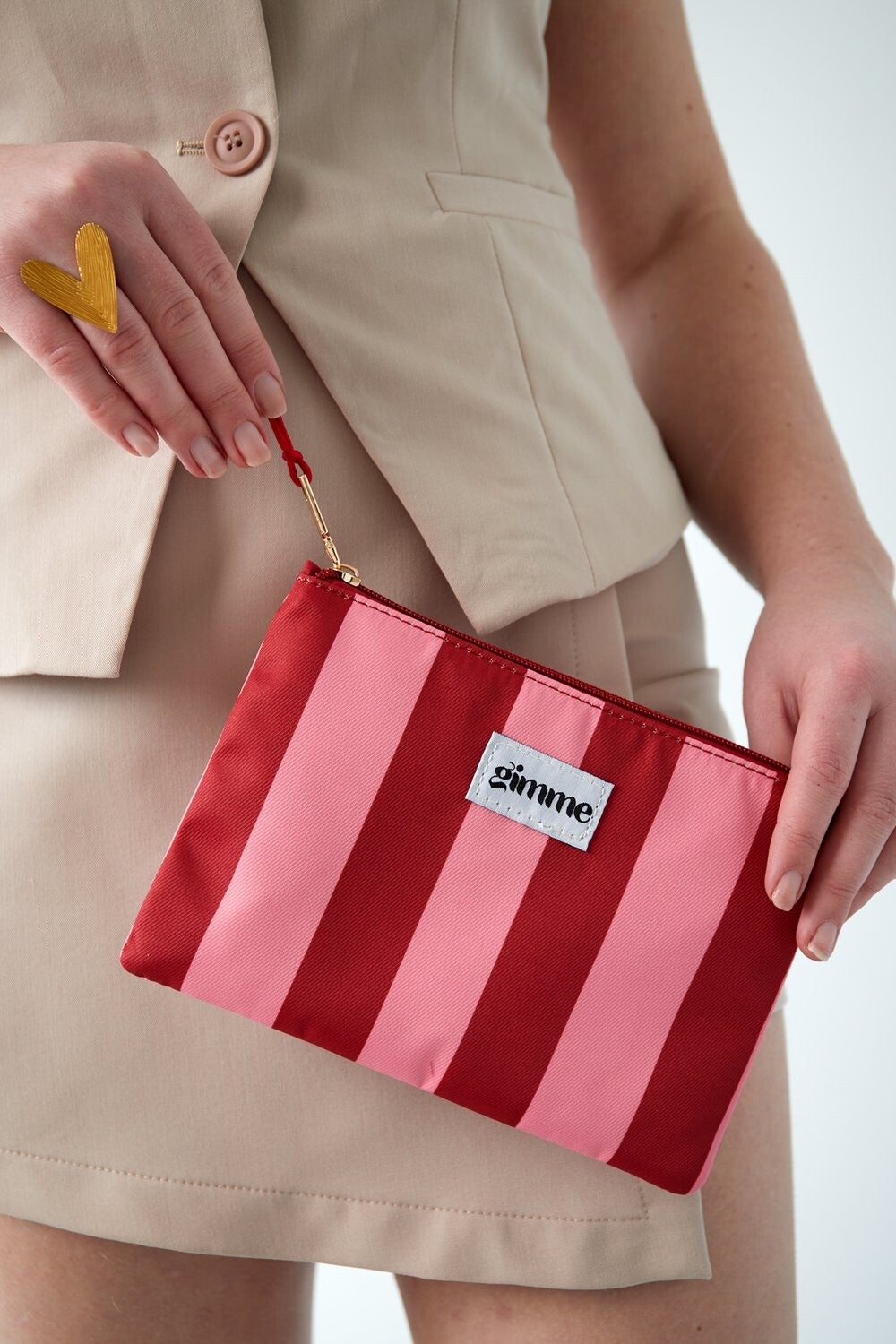 Rood roze gestreepte platte toilettas