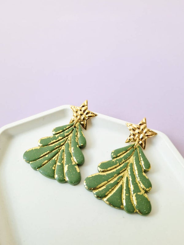 Groene kerstboom oorbellen