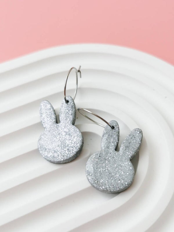 Zilveren glitter Nijntje oorbellen