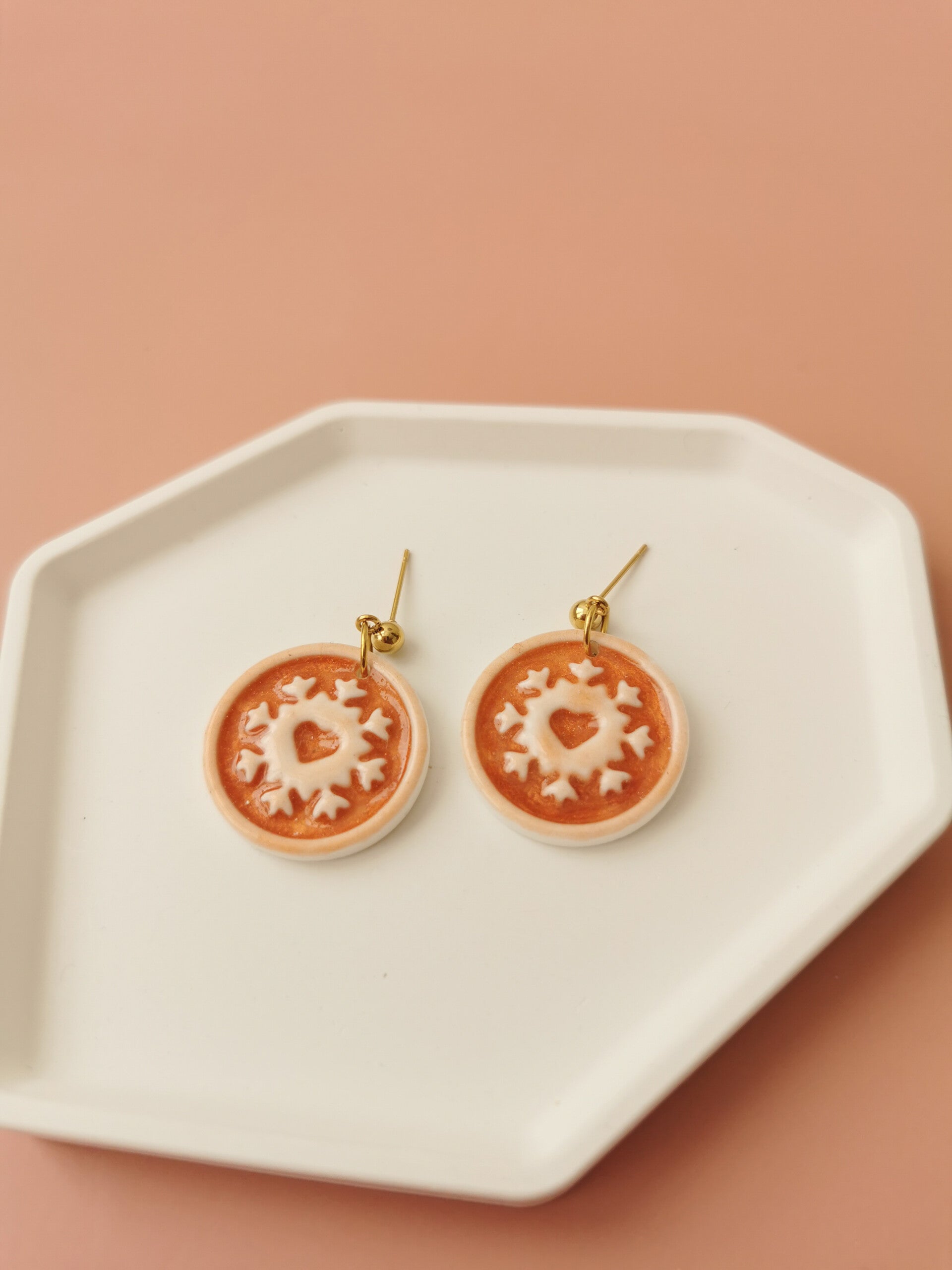 Koperen sneeuwvlok oorbellen