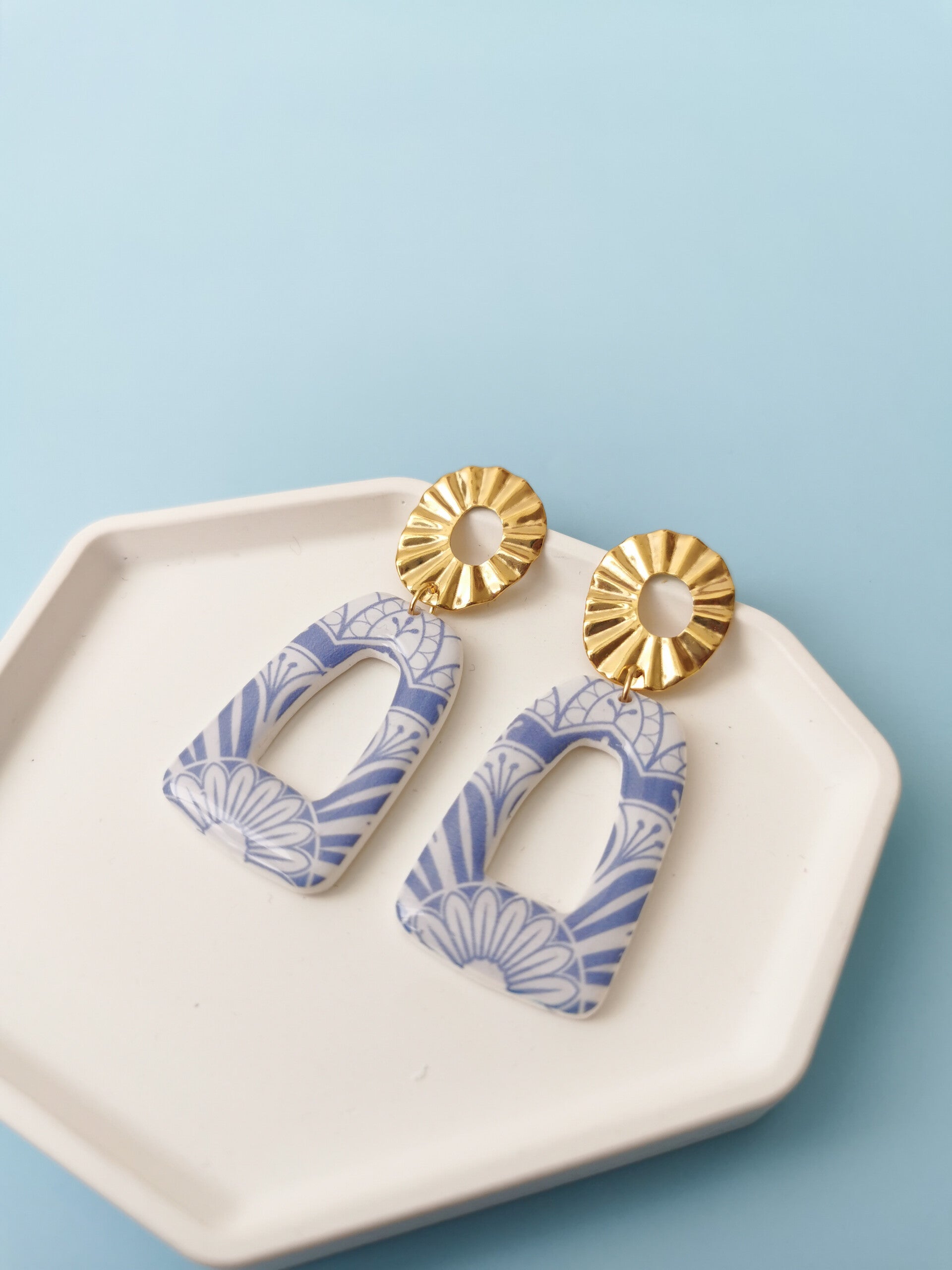 Griekse stijl blauw witte oorbellen