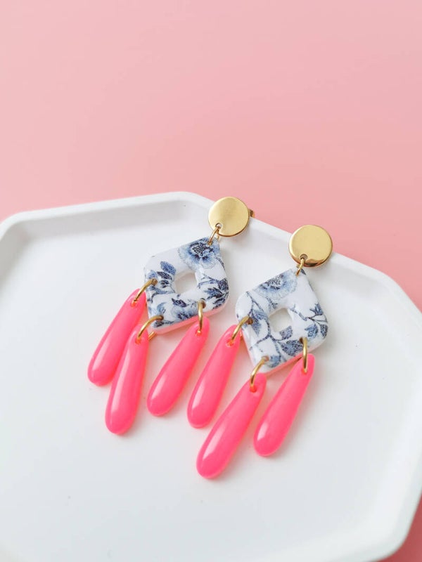 Delfts blauw & neon oorbellen