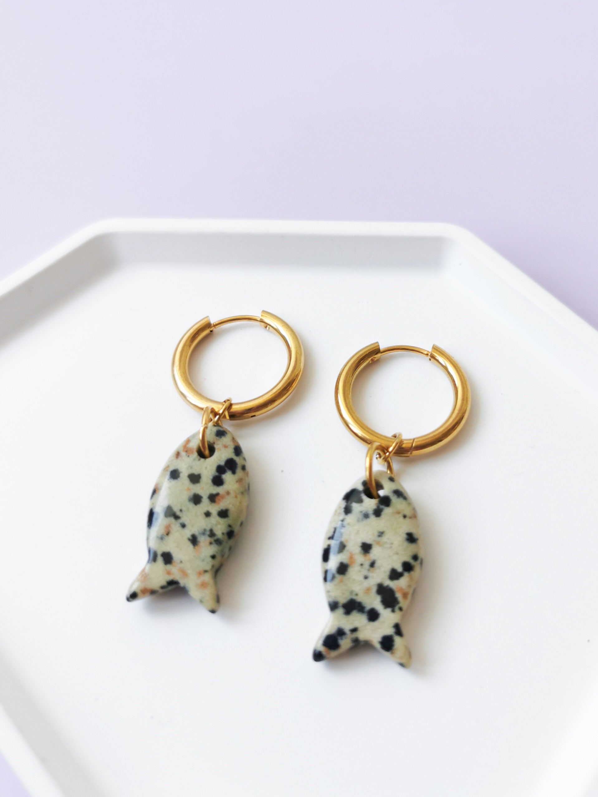 RVS dalmatian fish oorbellen