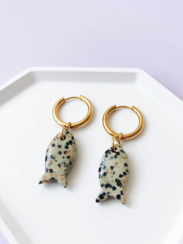 RVS dalmatian fish oorbellen