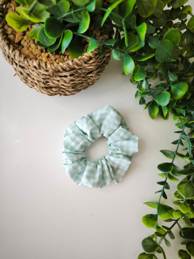 Chouchou vichy vert d'eau