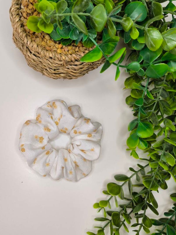 Chouchou double gaze plumetis fleurs jaune