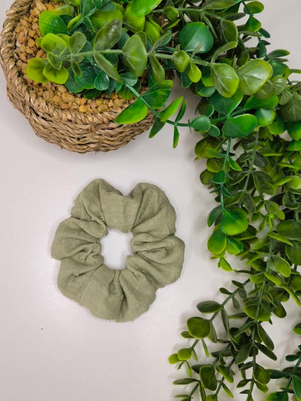 Chouchou double gaze plumetis vert amande