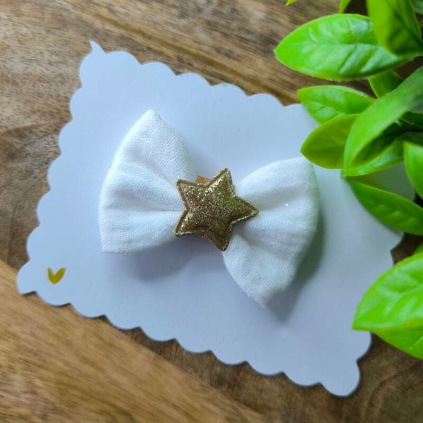Barrette de Noël double gaze blanc étoile pailleté