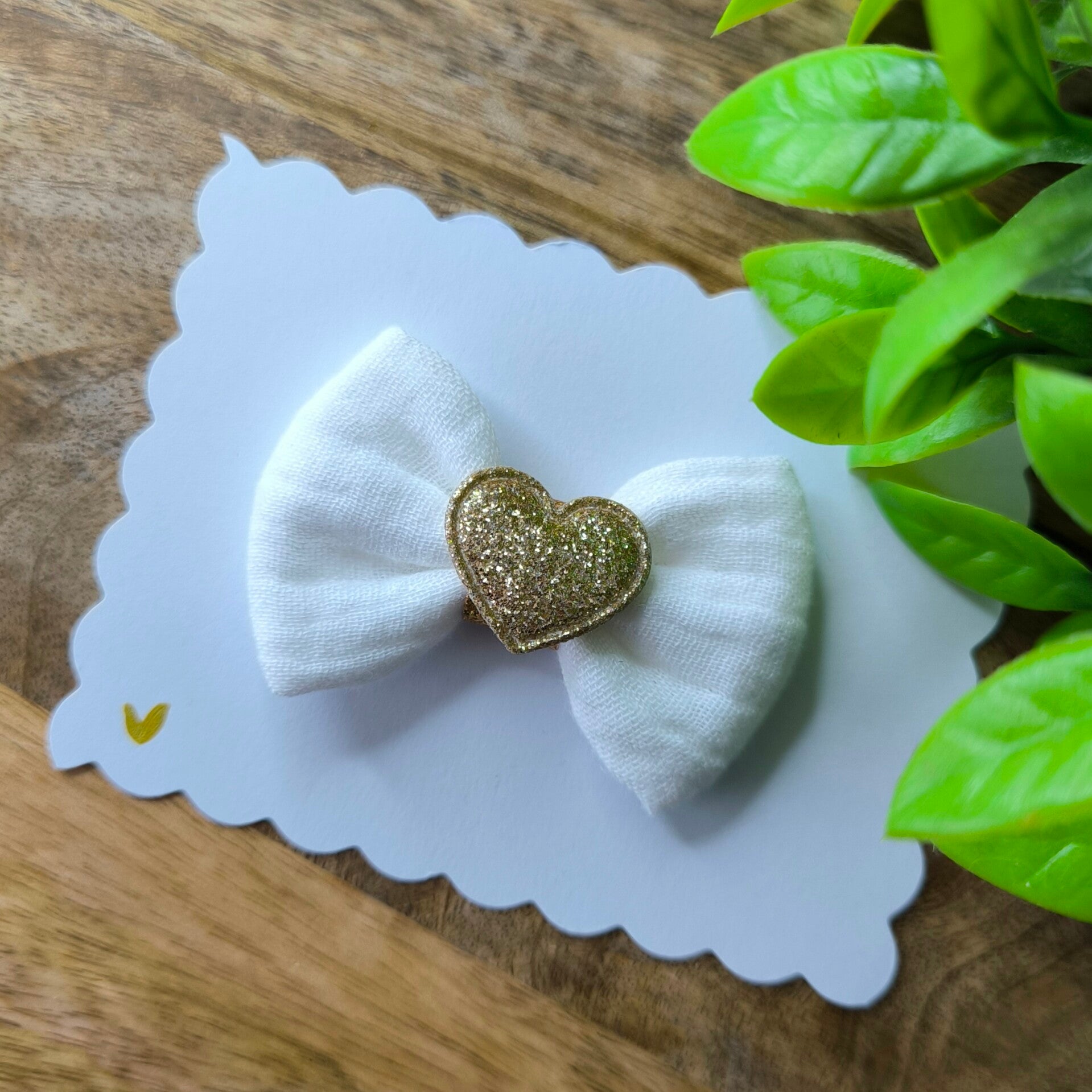 Barrette de Noël double gaze blanc coeur pailleté