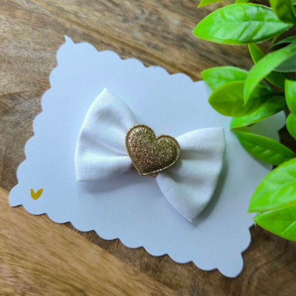 Barrette de Noël blanc coeur pailleté