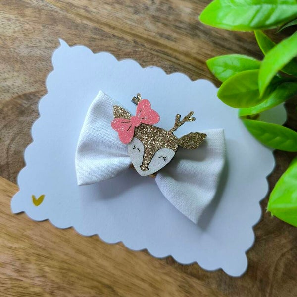 Barrette de Noël blanc  renne pailleté