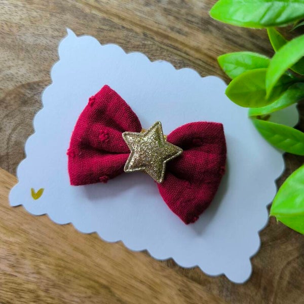 Barrette de Noël  rouge cerise étoile pailleté