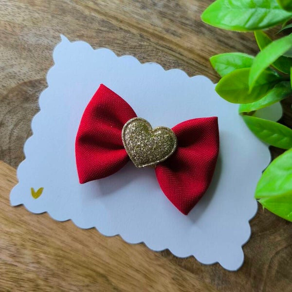 Barrette de Noël rouge coeur pailleté