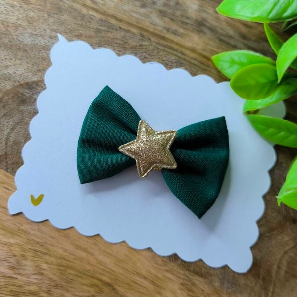 Barrette de Noël vert sapin etoile pailleté