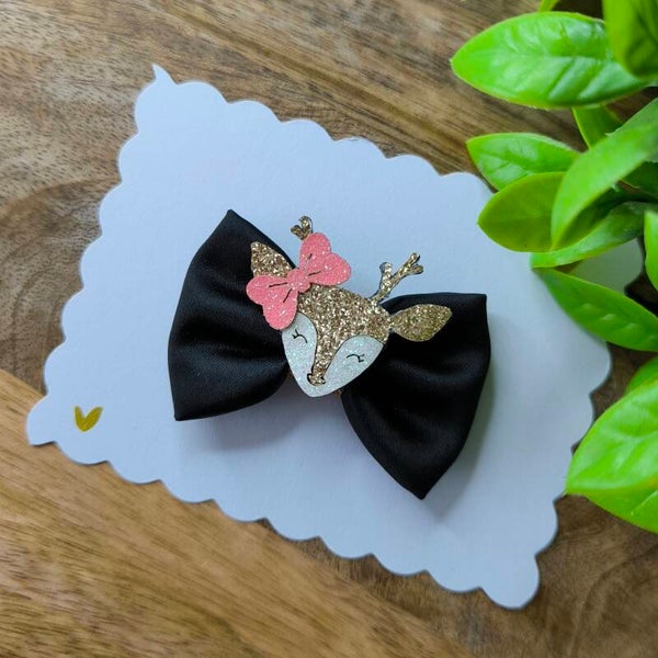 Barrette de Noël noir renne pailleté