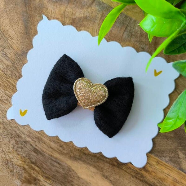 Barrette de Noël noir double gaze coeur pailleté