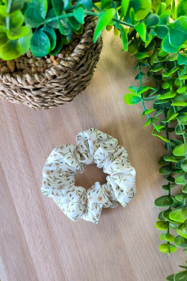 Chouchou fleuri vert et beige