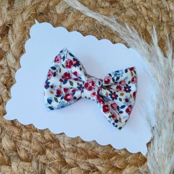 Nœud fleurs framboise bleu