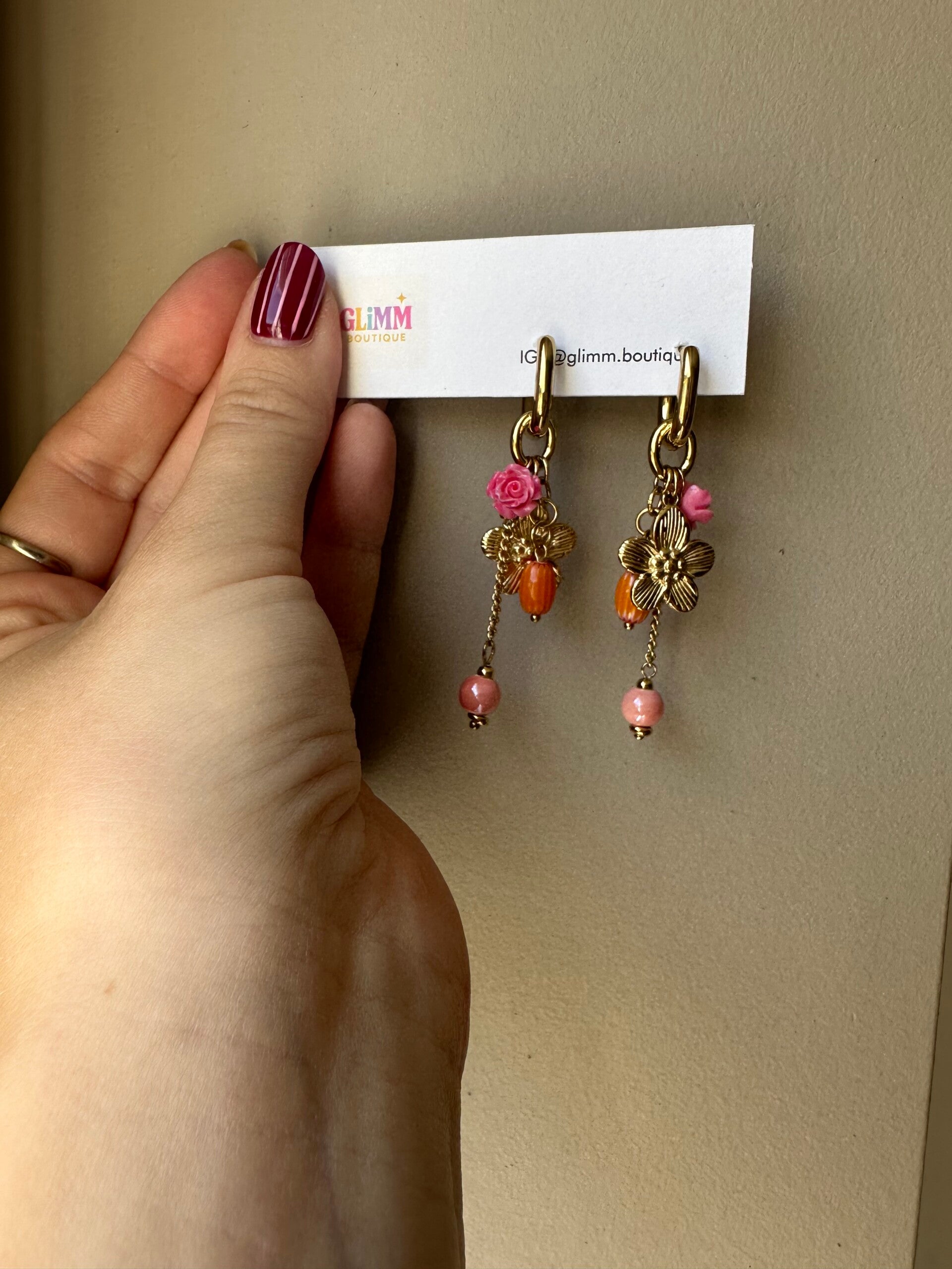Oorbellen pink/orange flower