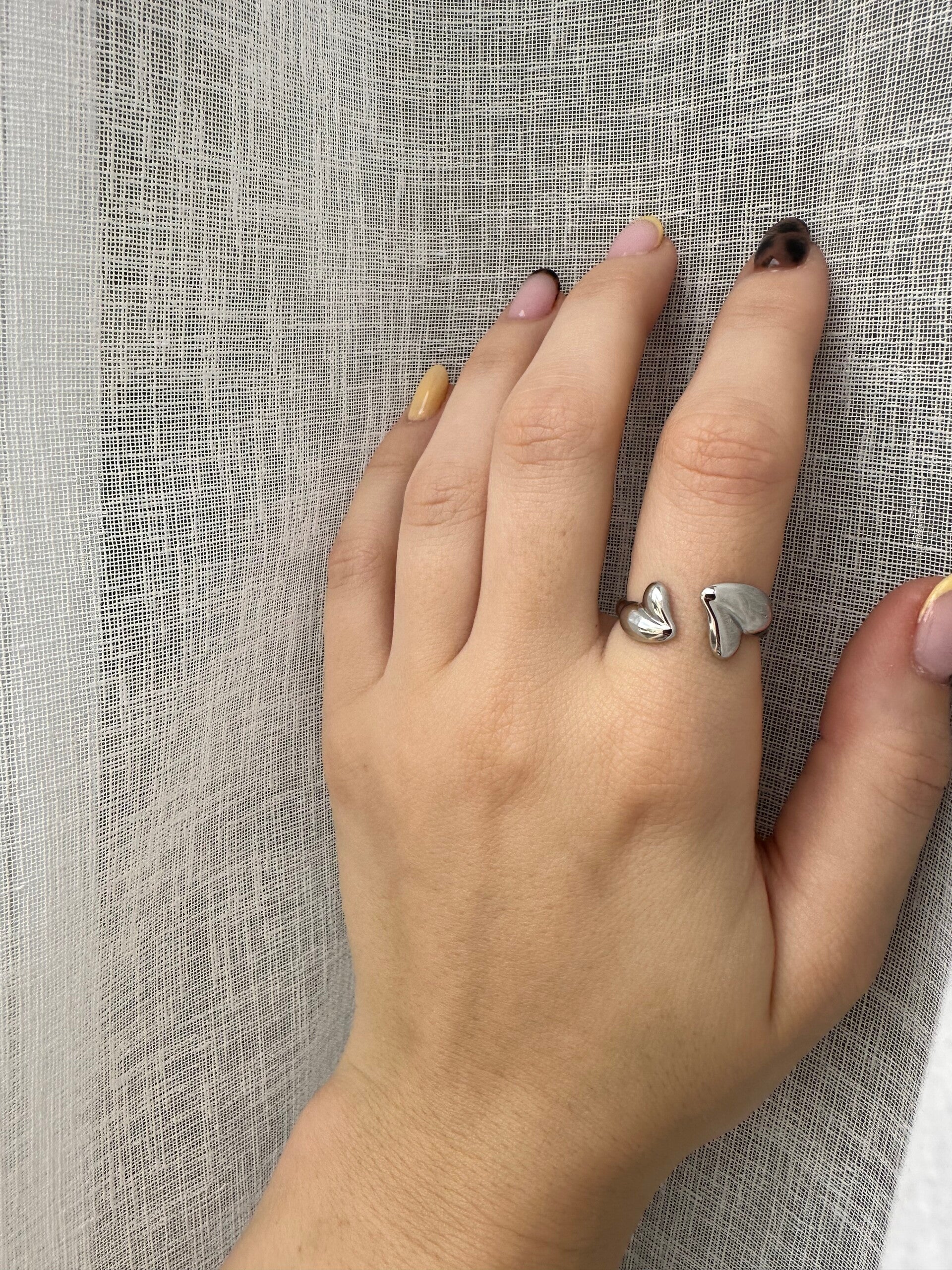 Double hearts ring zilver