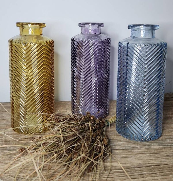 Soliflore en verre structuré bleu/parme/ambre